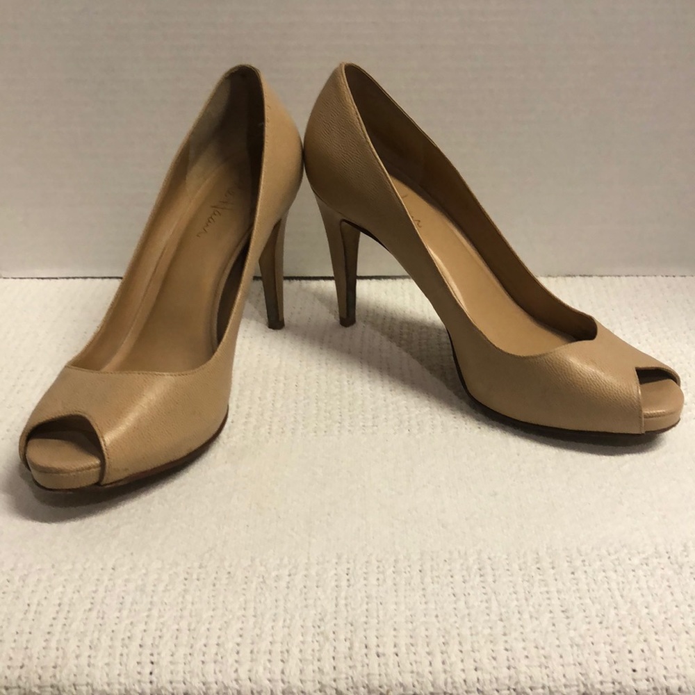 Cole Haan Peep Toe Pumps, Tan, US size 8 1/2